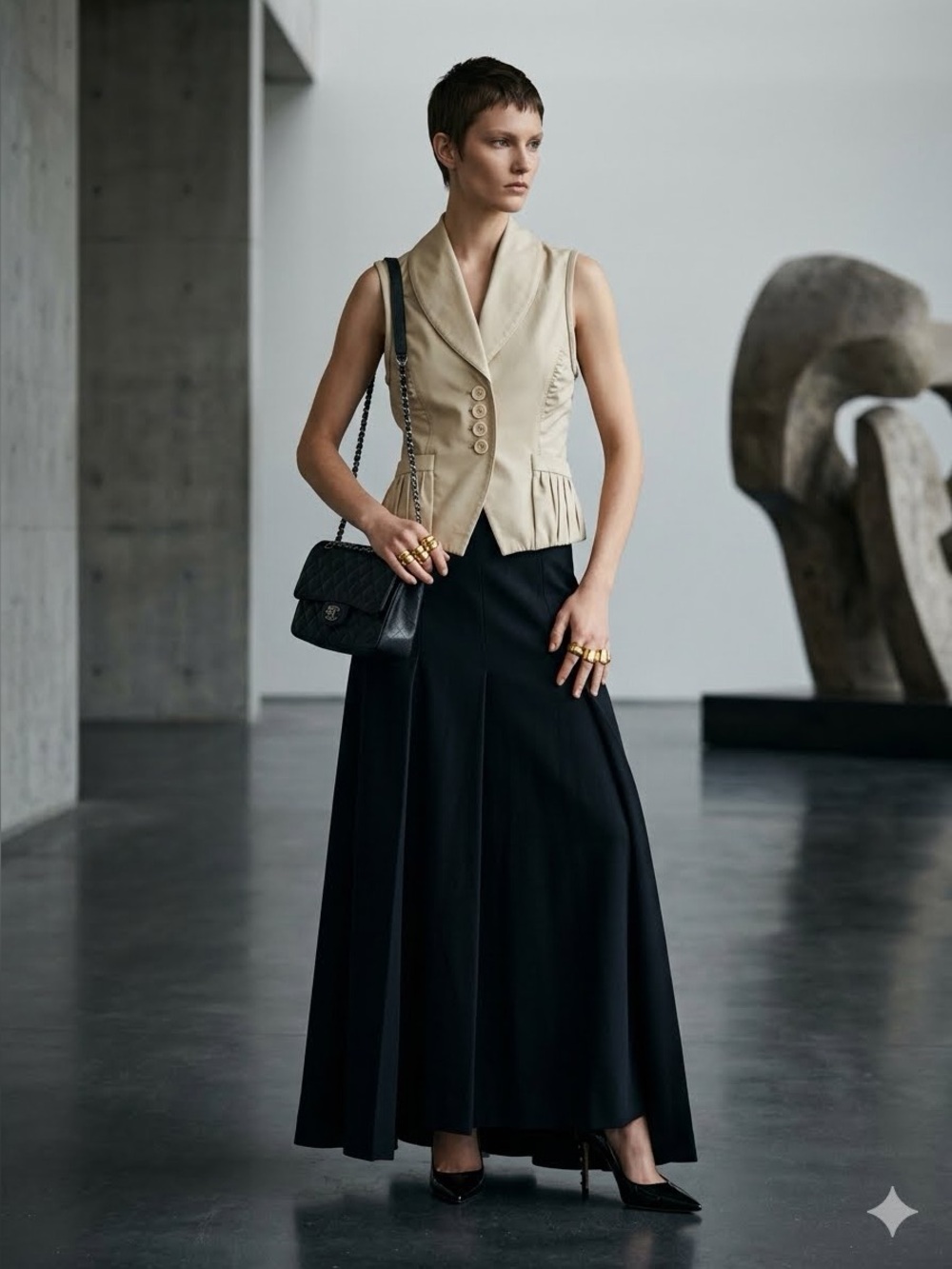 Vintage Beige taupe Tailored Leather Shawl Collar Vest Waistcoat Peplum